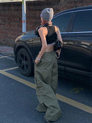 Tie Strap Parachute Baggy Cargo Pants - fairypeony