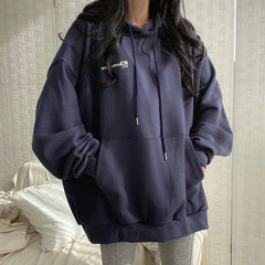 Solid Color Letter Print Oversized Hoodie