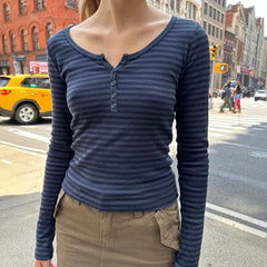 Long Sleeve Striped Print Knit Shirt
