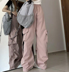 Baggy Drawstring Parachute Cargo Pants - fairypeony