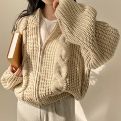 Cable Knit Loose Zip Up Cardigan