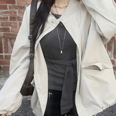 Retro stand collar oversized short trench jacket, street style