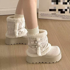 Women's Plush Lined Winter Snow Boots Cuffable Shaft Chunky Platform Warm Ankle Boots