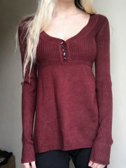 Womens Retro Burgundy Wool Blend Sweater