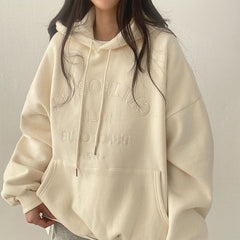 Solid Color Letter Embroidery Oversized Hoodie