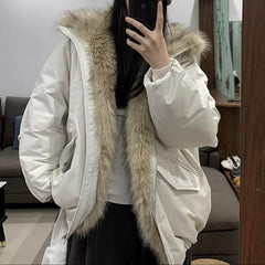 Vintage Fur Collar Zip Up Padded Jacket