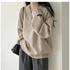 Dark Academia Solid Color V-Neck Pullover Sweater