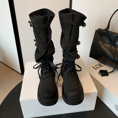Belted Platform Riding Boots – Chunky Heel Side-Zip Fashion Boots