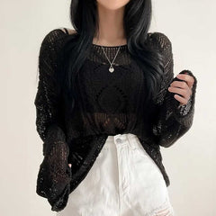 Solid Color Round Neck Knitted Tee