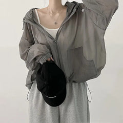 Vintage Sunscreen Hooded Zip Up Jacket