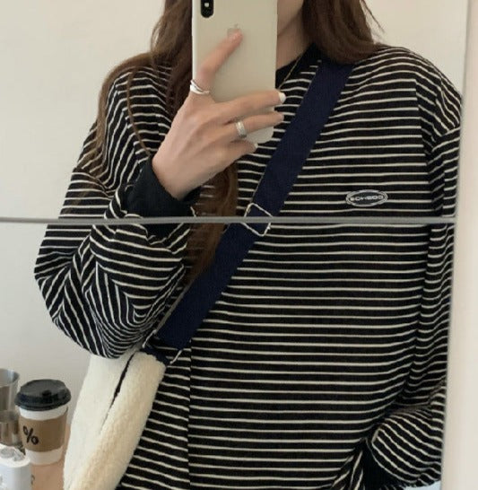 90s Striped Oversized Long Sleeve Tee - fairypeony