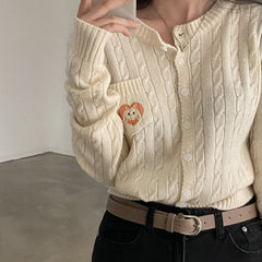 Vintage Cable Knit Slim Knitted Cardigan