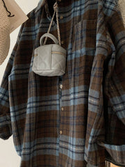 Retro Plaid Shirt Jacket Loose Oversized Outerwear