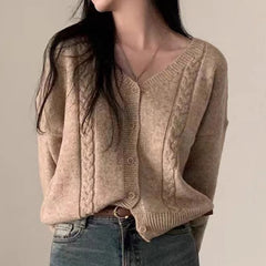 Vintage V-Neck Cable Knit Cardigan