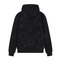Oversized Star Print Zip Up Hoodie - fairypeony