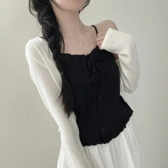 Lace Patchwork Front Tie Cami Top