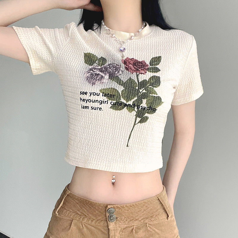 Vintage Floral Print Short Sleeve Tee - fairypeony