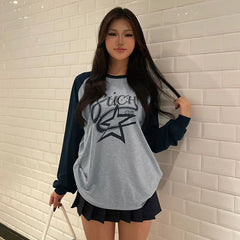 Raglan Star Print Oversized Long Sleeve Tee - fairypeony