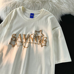 Embroidery Star Oversized Short Sleeve Tee - fairypeony