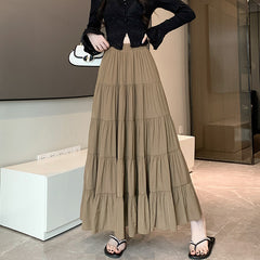 Solid Color High Waist Umbrella Maxi Skirt