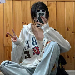 Aesthetic Embroidery Letters Zip Up Hoodie - fairypeony