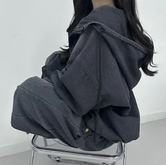 Vintage Big Pocket Oversized Denim Hooded Jacket