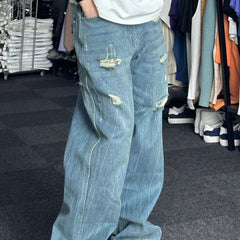 Vintage Washed Ripped Boyfriend Jeans - fairypeony