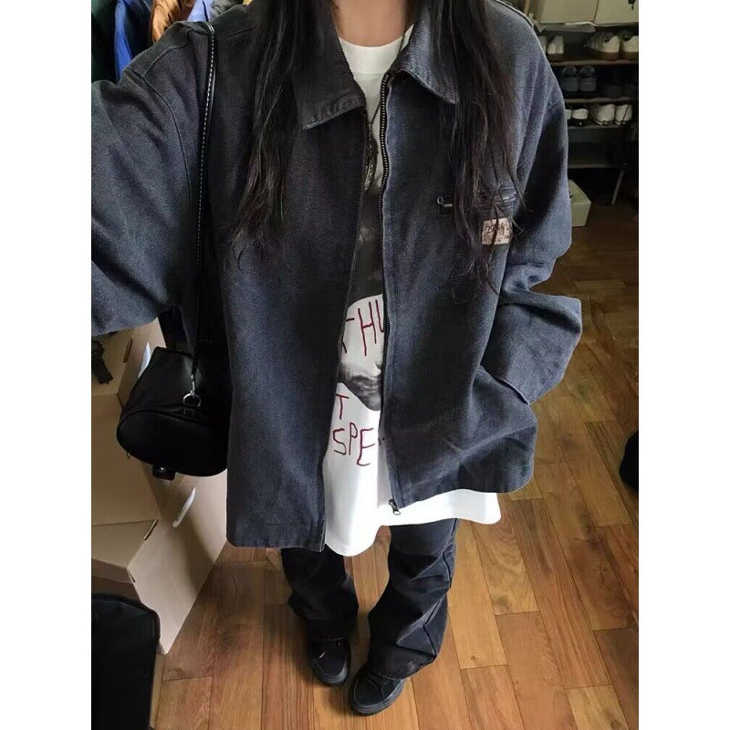 Lapel Neck Jacket Oversized Jacket - fairypeony