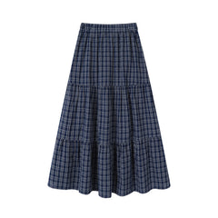 Elastic waist patchwork plaid midi skirt for women - fairypeony