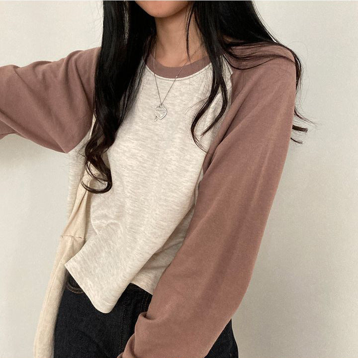 Raglan Contrast Color Long Sleeve Tee - fairypeony