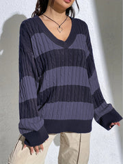Casual Stripe Print Oversized Long Sleeve Sweater