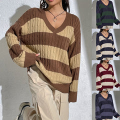 Casual Stripe Print Oversized Long Sleeve Sweater