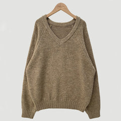 Solid Color V-Neck Loose Sweater
