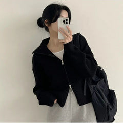 Solid Color Oversized Zip Up Cardigan