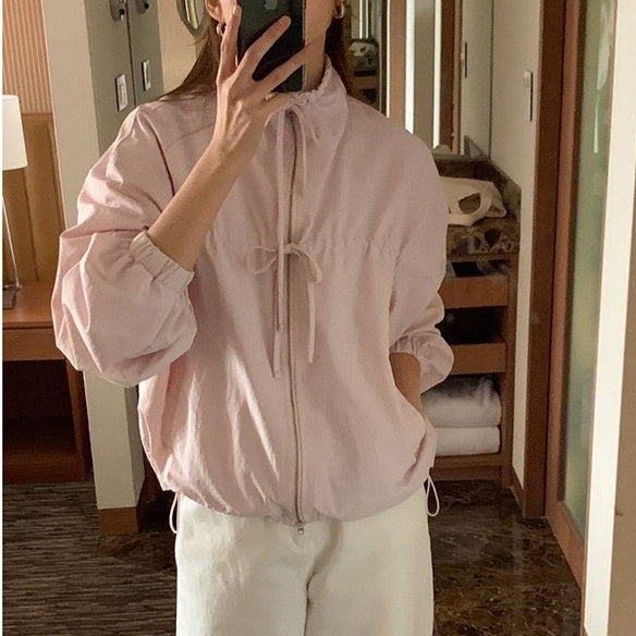 Closed Ribbon Two-Way Windbreaker Jacket - fairypeony