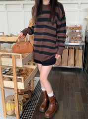 Vintage Round Neck 90s Striped Sweater - fairypeony