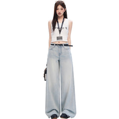 Washed Tie Flower Jeans