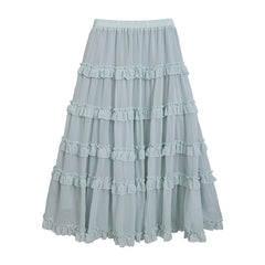 French Ruffled Flared Chiffon Maxi Skirt - fairypeony