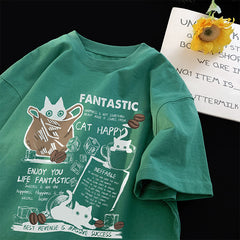 Cute Black Kitten Print Oversized T-shirt