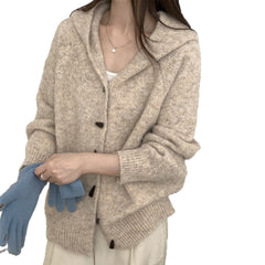 Soft Loose Hooded Cardigan Women Long Sleeve Horn Button Knit Sweater Coat
