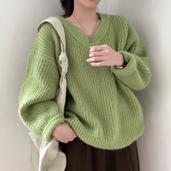 Vintage V-Neck Knitted Oversized Sweater