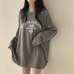 Letter Print Mid-length Long Sleeve Tee