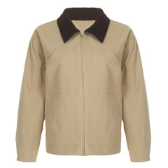Retro Contrast Collar Zipper Jacket