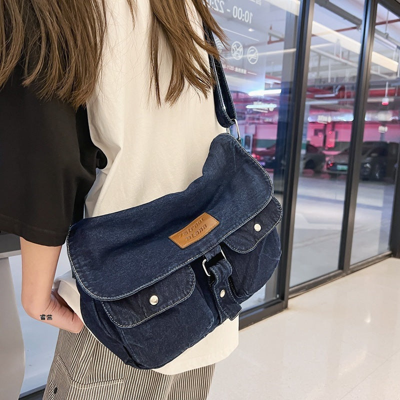 Washed Denim Canvas Crossbody Bag - fairypeony
