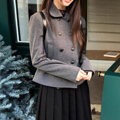 Winter Japanese Style Preppy Slim Fit Woolen Blazer with Button Design