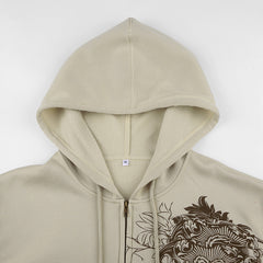 Vintage Floral Graphic Zip Up Hoodie - fairypeony