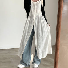 V-neck Single breasted Hollow Lace Midi Sling Dress