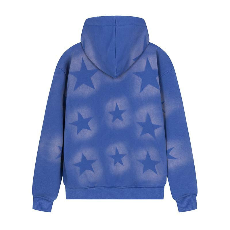 Oversized Star Print Zip Up Hoodie - fairypeony