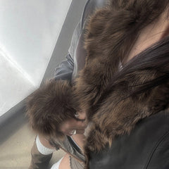Womens Faux Fur Collar Leather Jacket