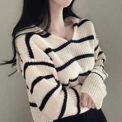 Vintage Striped V-Neck Oversized Sweater
